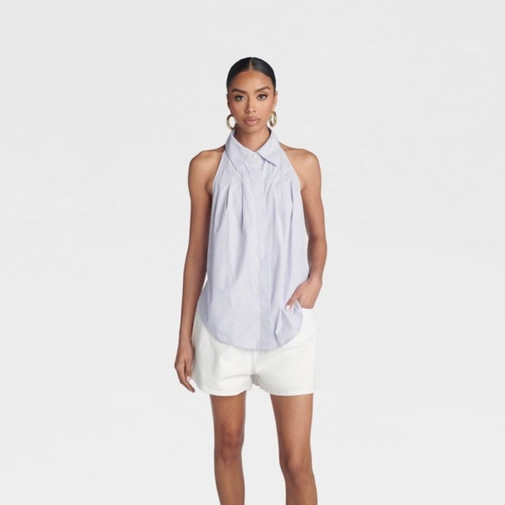 KBB by KAHLANA Target M Medium The Halter Shirt Lavender Striped Sleeveless Top
